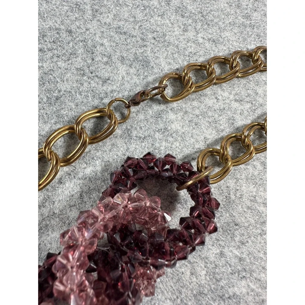 Vintage Statement Necklace‎ Fashion Jewelry Beaded Purple Gone Tone Chain